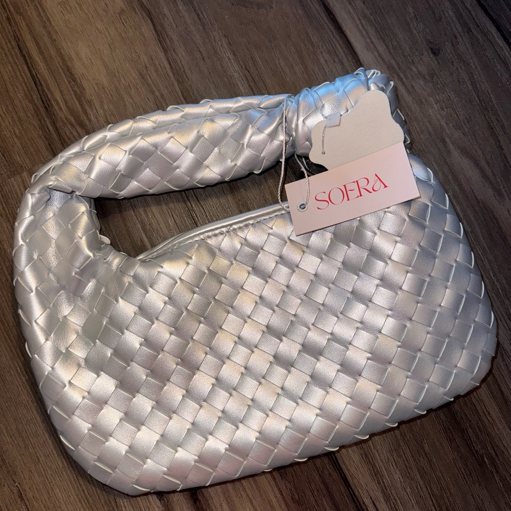 NWT Soera Silver Woven Knot Bag